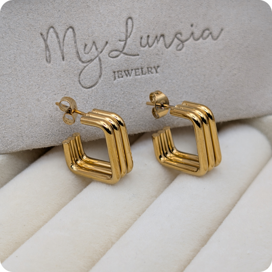 14k Gold plated triple square earrings