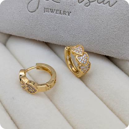 14k Gold plated triple heart earrings