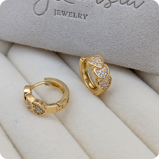 14k Gold plated triple heart earrings