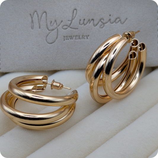 14k Gold plated triple hoops
