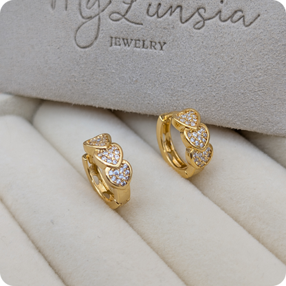 14k Gold plated triple heart earrings