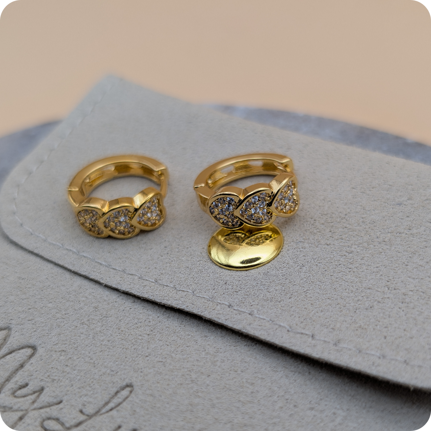 14k Gold plated triple heart earrings