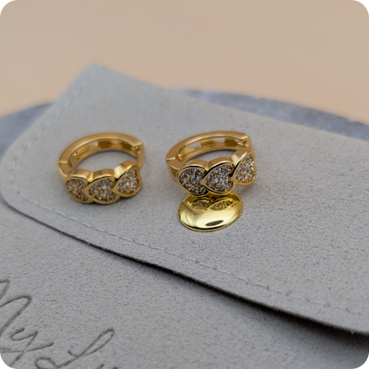 14k Gold plated triple heart earrings