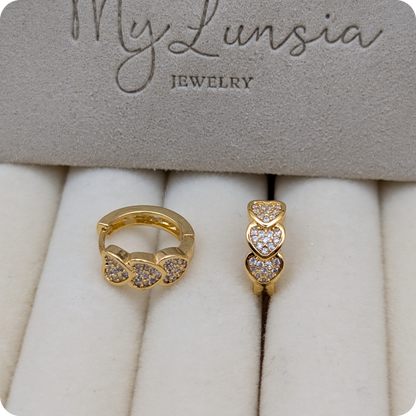 14k Gold plated triple heart earrings