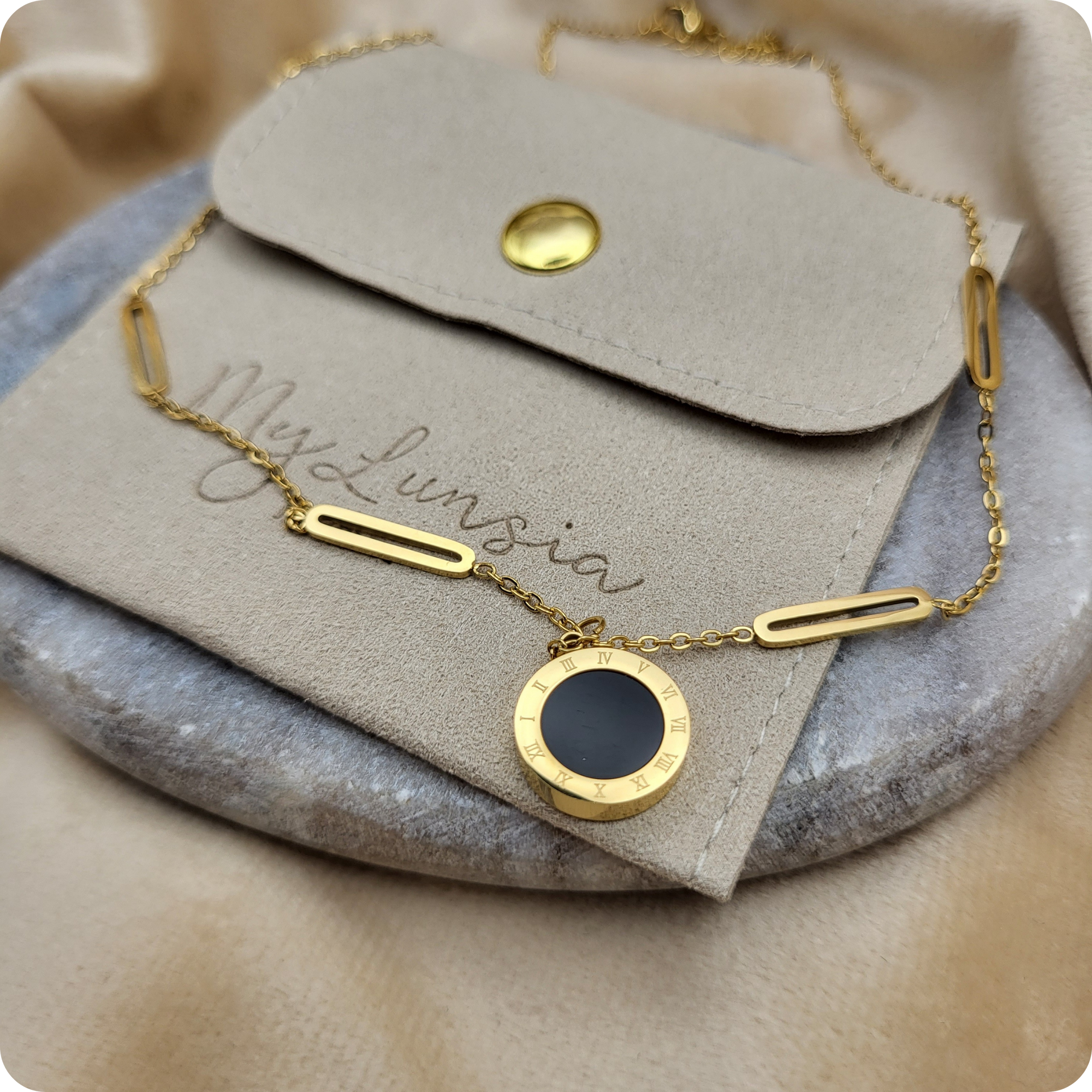 14k Gold plated black and white chain