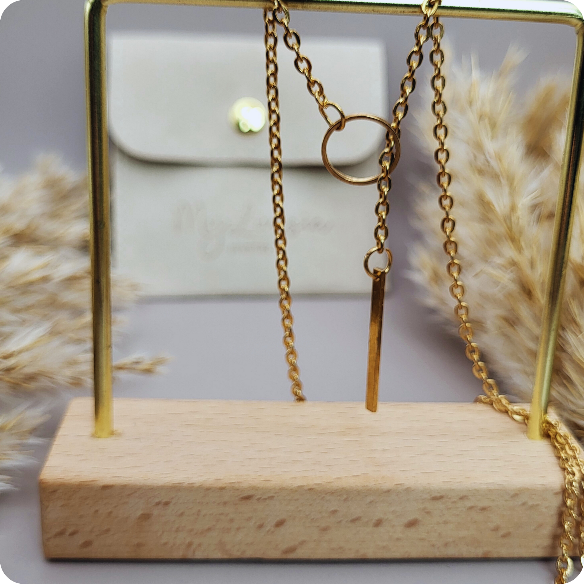 14k Gold plated chain circle & bar