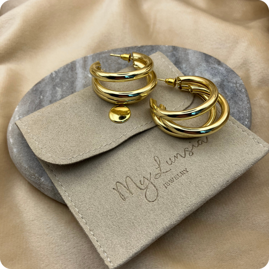 Gold plated triple earrings